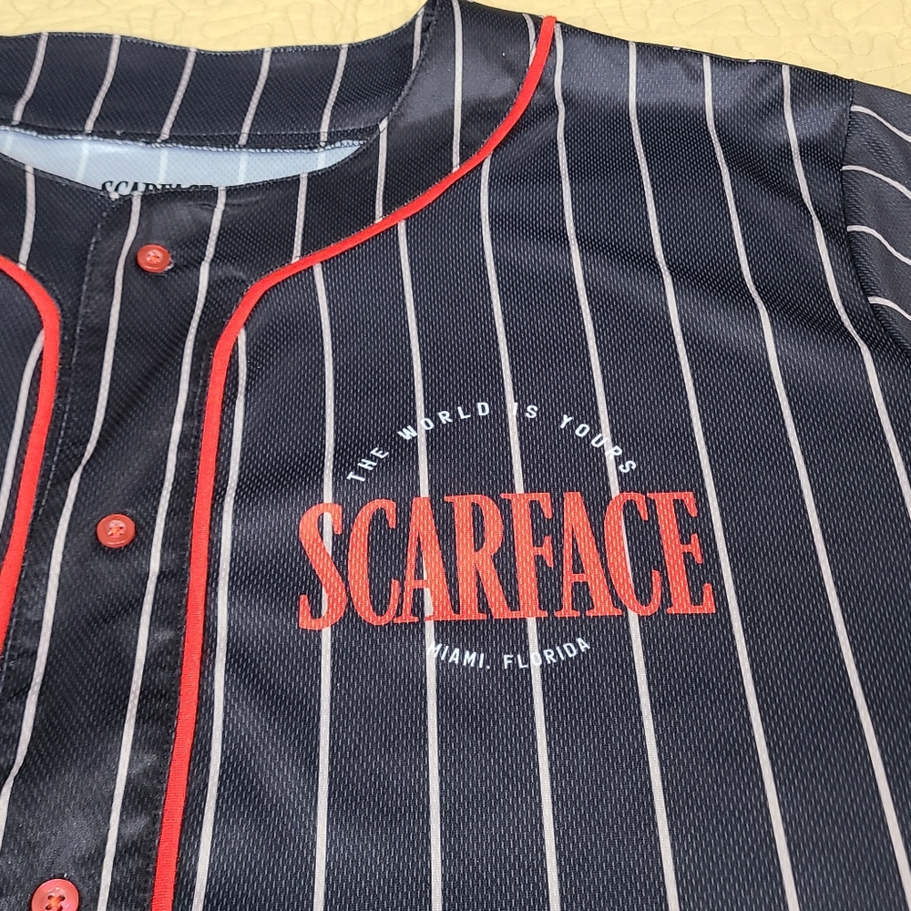 Scarface Movie "The World is Yours " pinstripe baseball jersey size 3XL - Picture 4 of 5